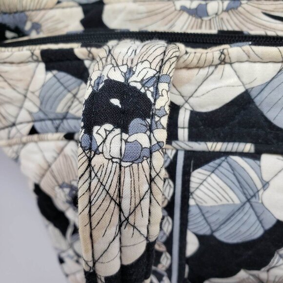 Vera Bradley Retired Shoulder Bag Camellia Cream Tan Blue Black Zipper Tote - Picture 14 of 14